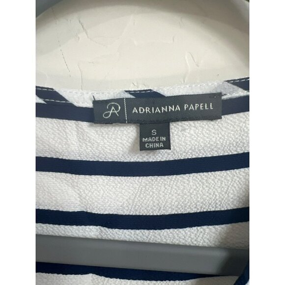 Adrianna Papell S V Neck Blouse Tunic Navy White Stripe Nautical Office Career W - Picture 3 of 7